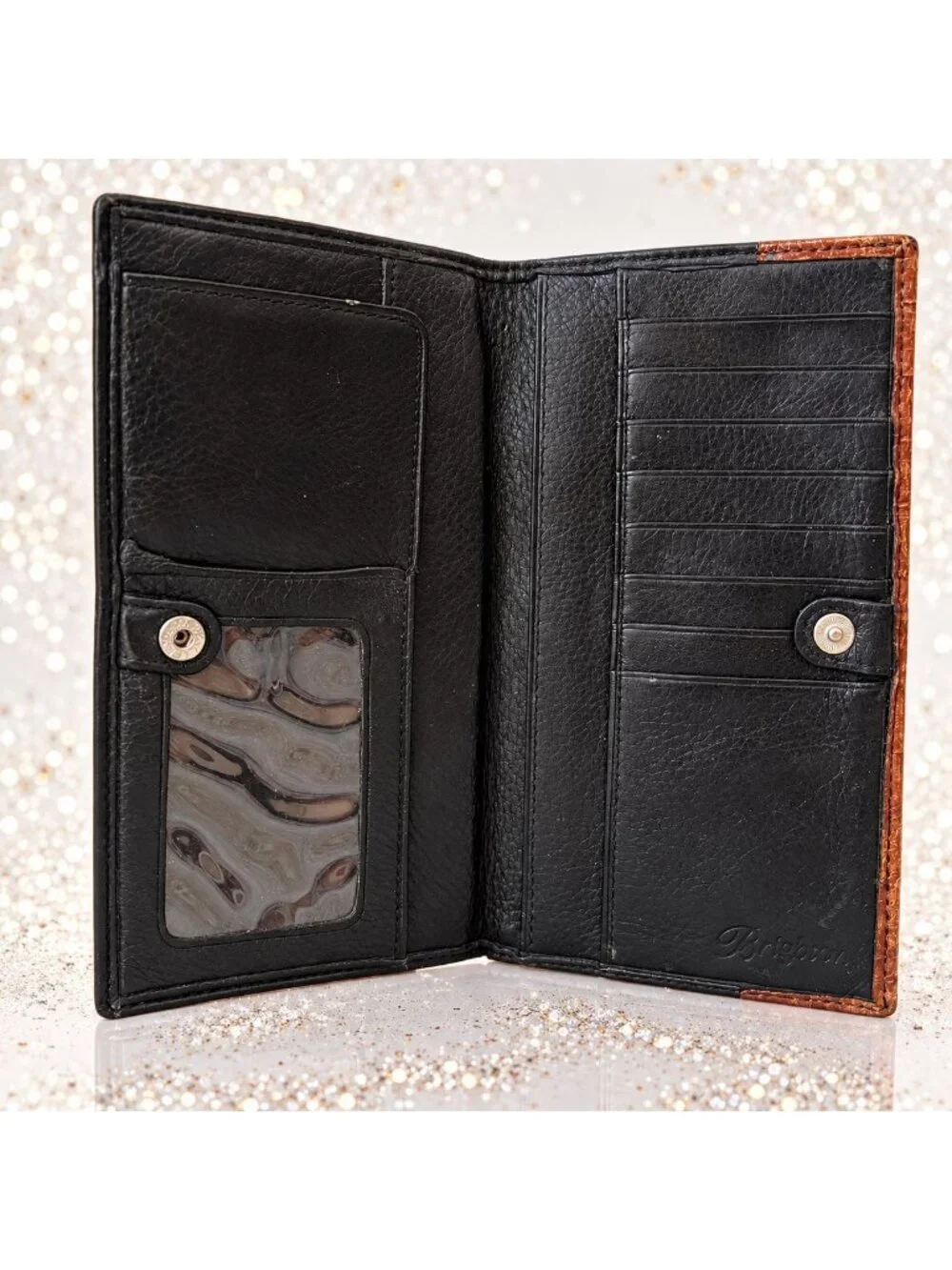 Brighton Vintage Leather Wallet Heart Concho Western Boho Card Cas Carryall FLAW